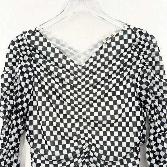 BAUM UND PFERDGARTEN Joselle Mesh Top Womens Medium Black White Check Stretch - Picture 7 of 16